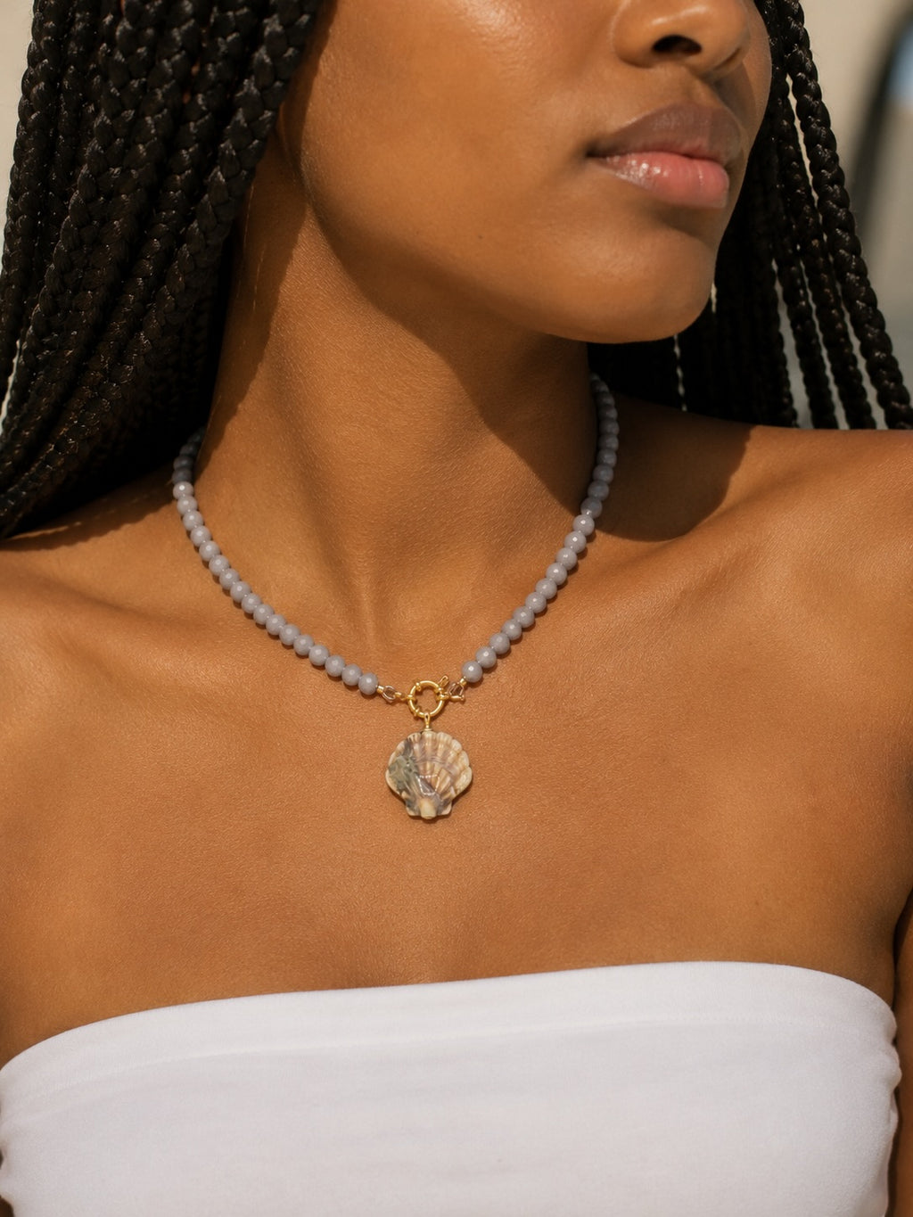 Lavender Faceted Bead & Shell Charm Necklace