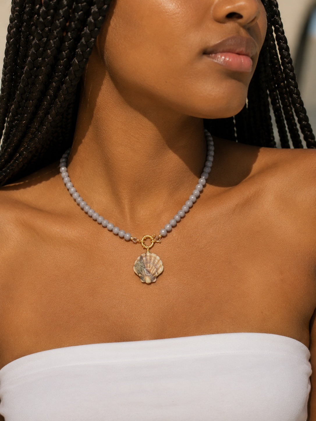 Lavender Faceted Bead & Shell Charm Necklace